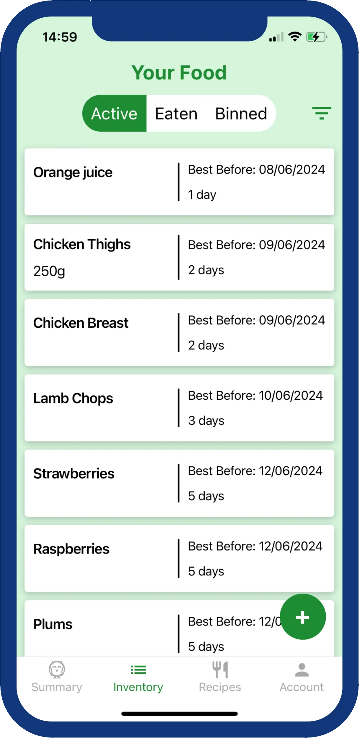 FoodWise app inventory tracking screenshot